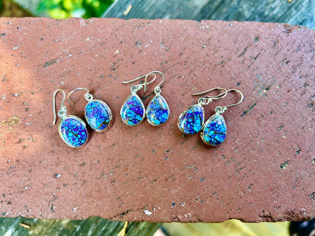 Turquoise & Purple Copper Infused Earrings: Sterling Silver Dangle Earrings