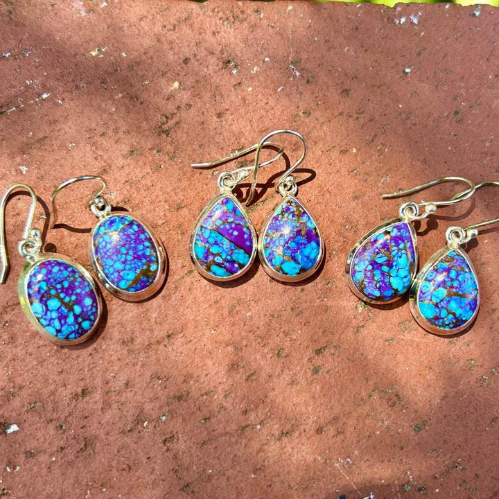 Turquoise & Purple Copper Infused Earrings: Sterling Silver Dangle Earrings