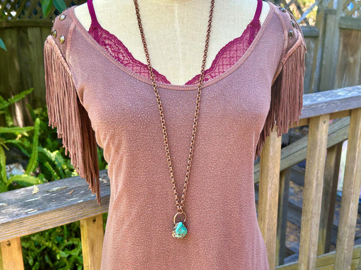 Genuine Copper Turquoise Necklace: Handmade Copper Chain, Vintage Style