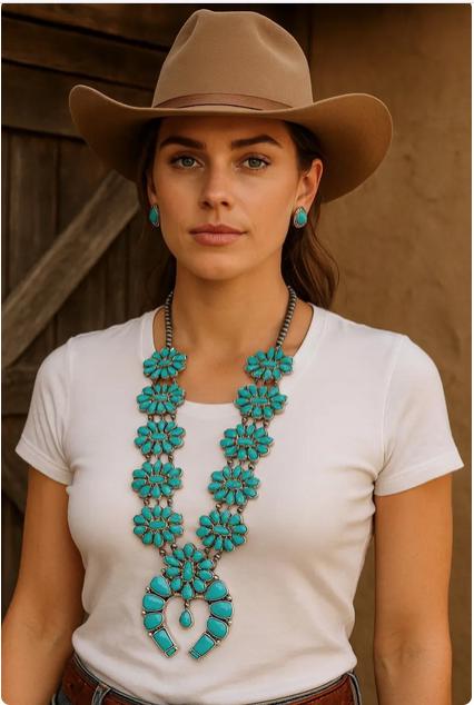Squash Blossom Necklace: Turquoise Magnesite, Southwestern Style