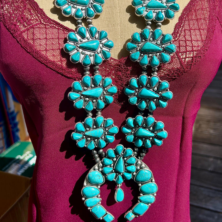 Squash Blossom Necklace: Turquoise Magnesite, Southwestern Style