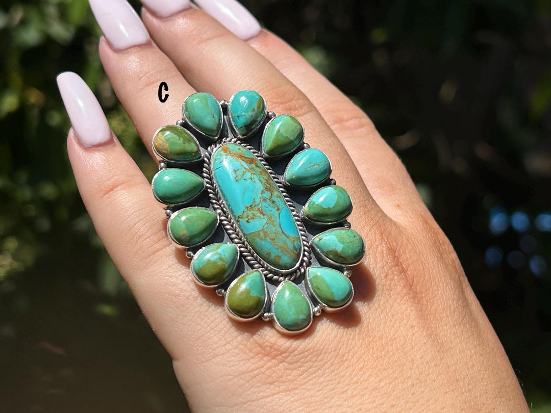 Sonoran Gold Turquoise Statement ring - Adjustable Sterling Silver - Southwestern Style