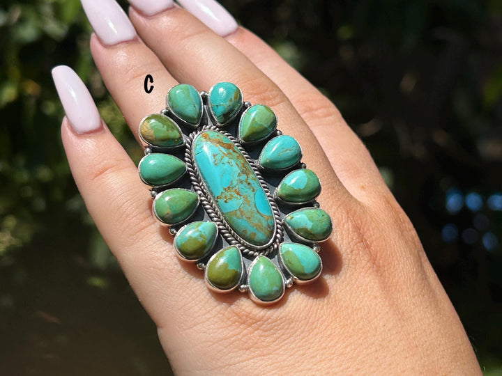 Sonoran Gold Turquoise Statement ring - Adjustable Sterling Silver - Southwestern Style