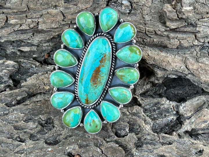Sonoran Gold Turquoise Statement ring - Adjustable Sterling Silver - Southwestern Style