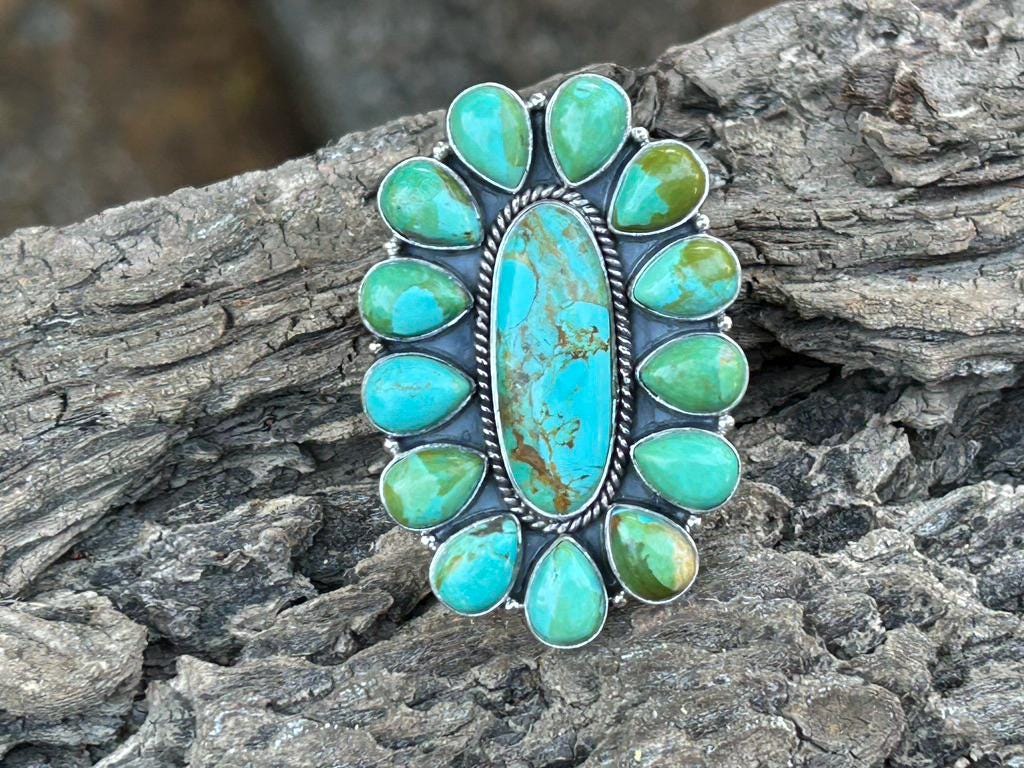 Sonoran Gold Turquoise Statement ring - Adjustable Sterling Silver - Southwestern Style