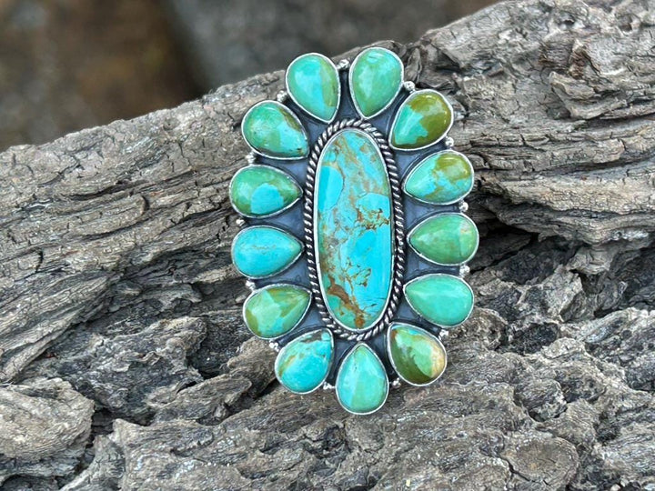 Sonoran Gold Turquoise Statement ring - Adjustable Sterling Silver - Southwestern Style