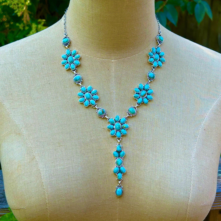 Natural Turquoise Necklace, 925 Sterling Silver Cluster Necklace, Turquoise Jewelry, Unique Necklace, Anniversary Gift, Handmade Necklace
