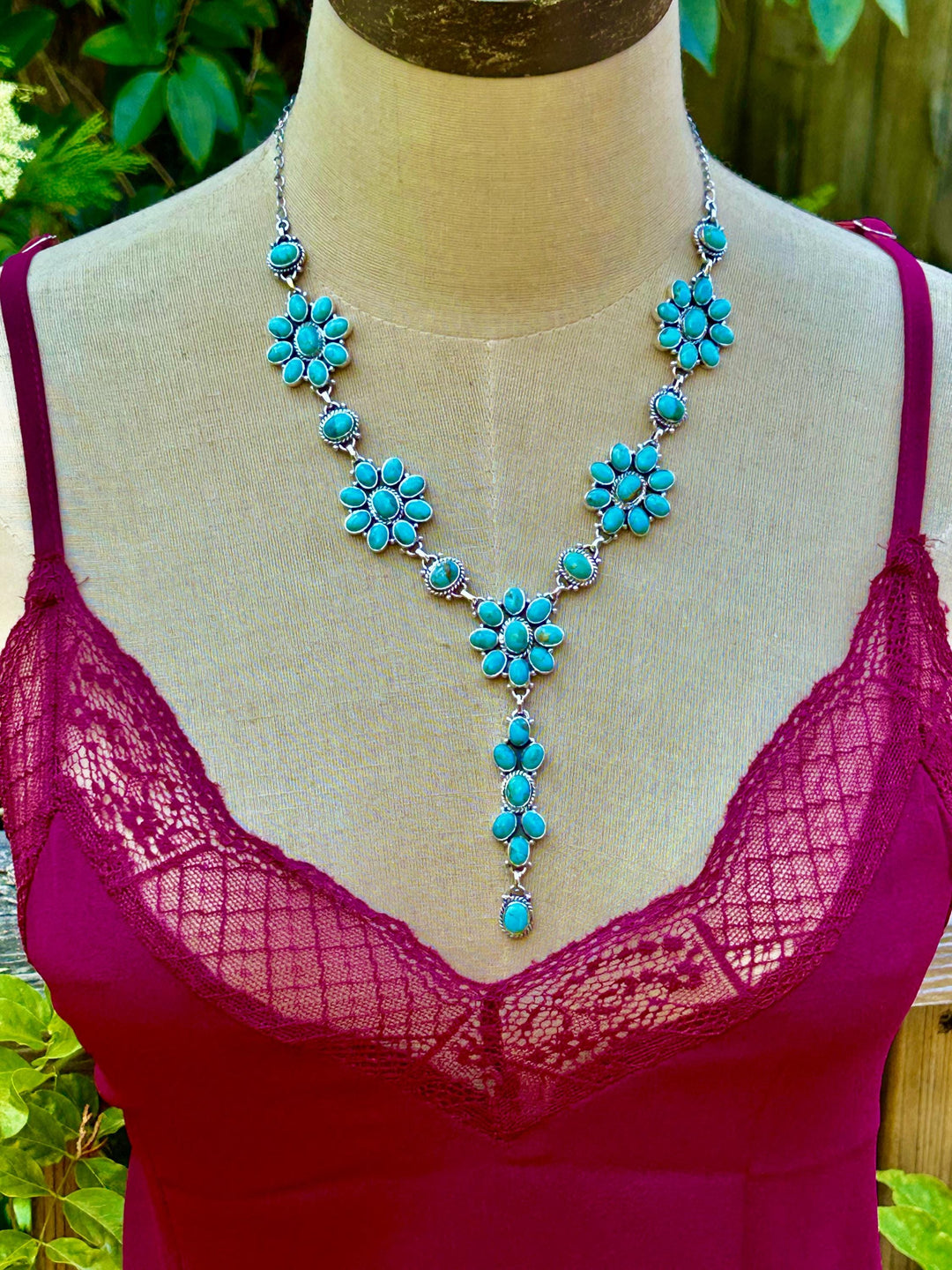 Natural Turquoise Necklace, 925 Sterling Silver Cluster Necklace, Turquoise Jewelry, Unique Necklace, Anniversary Gift, Handmade Necklace