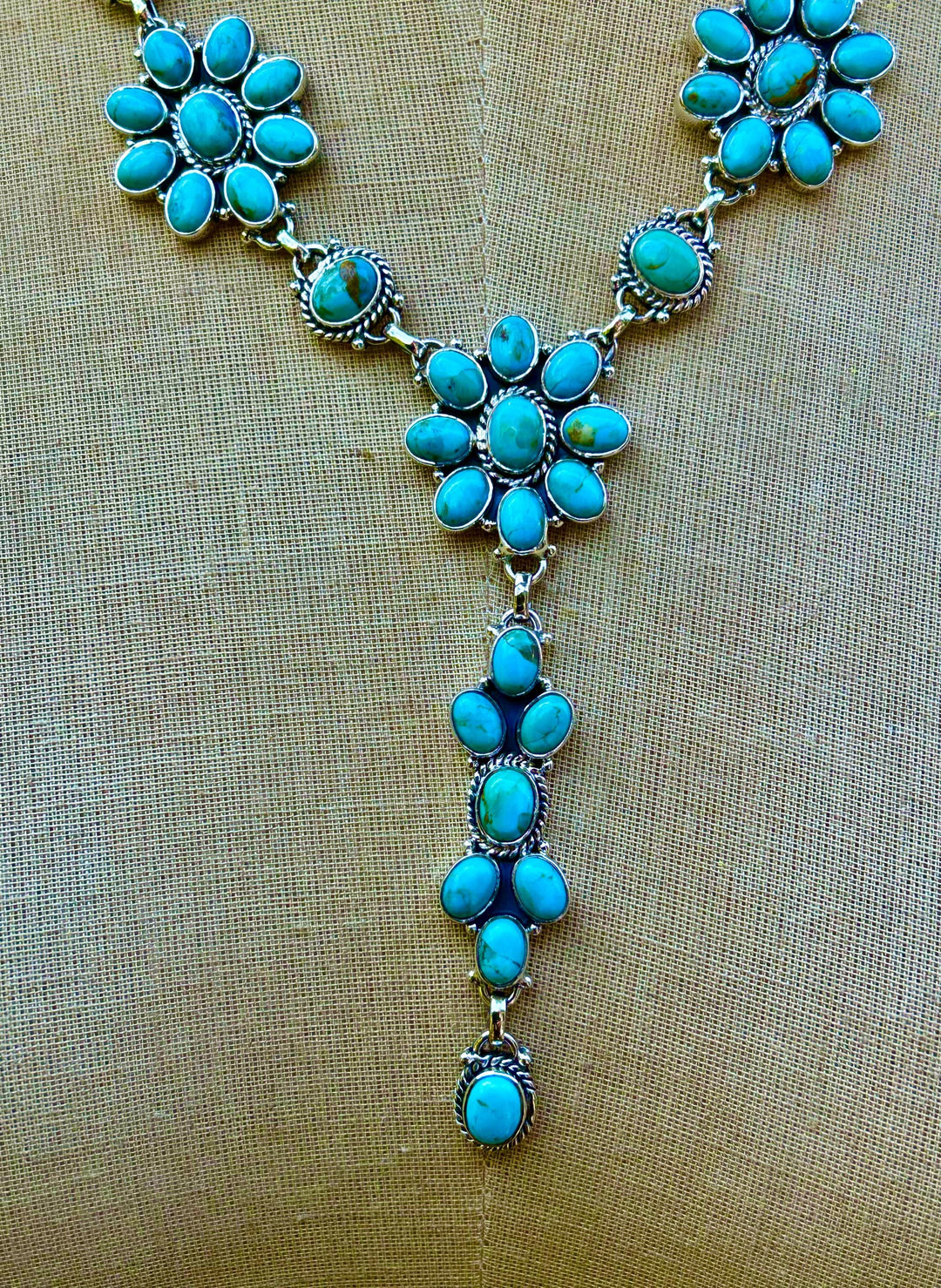 Natural Turquoise Necklace, 925 Sterling Silver Cluster Necklace, Turquoise Jewelry, Unique Necklace, Anniversary Gift, Handmade Necklace