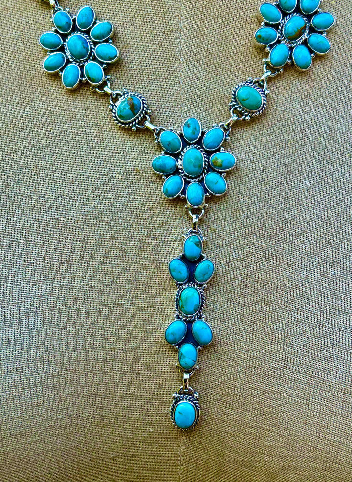 Natural Turquoise Necklace, 925 Sterling Silver Cluster Necklace, Turquoise Jewelry, Unique Necklace, Anniversary Gift, Handmade Necklace