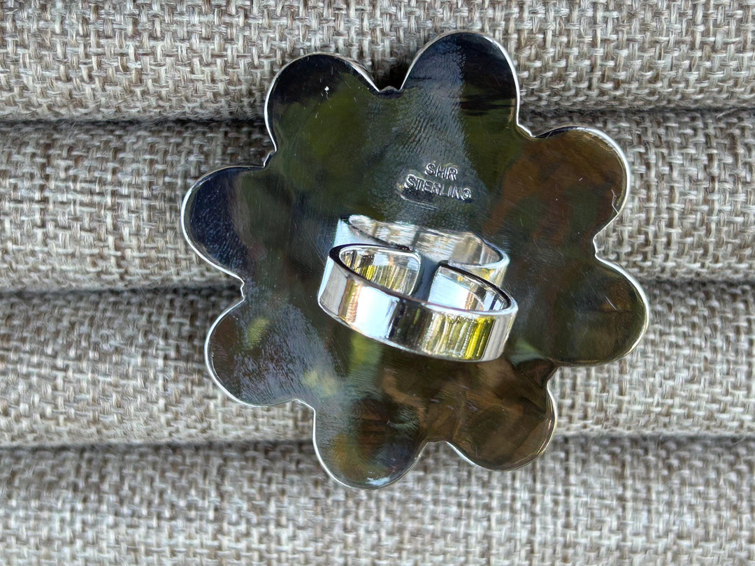 Kingman Turquoise Statement ring - Adjustable Sterling Silver -  Turquoise Flower Big Ring - Turquoise Gemstone Ring - Southwestern Style