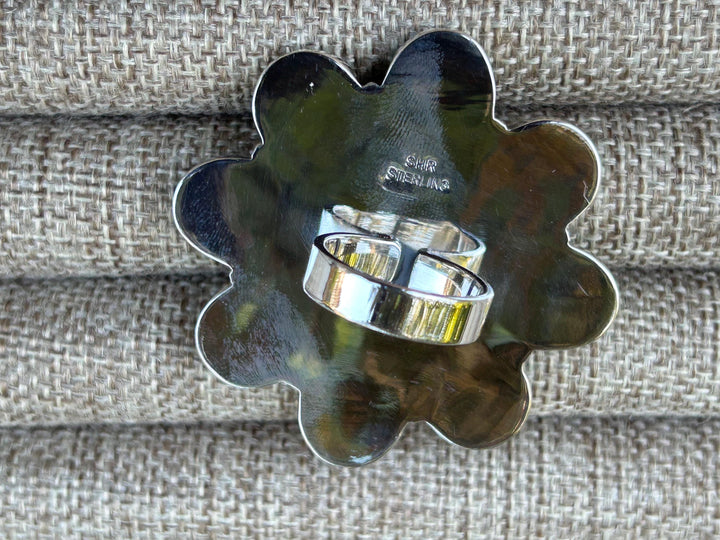 Kingman Turquoise Statement ring - Adjustable Sterling Silver -  Turquoise Flower Big Ring - Turquoise Gemstone Ring - Southwestern Style