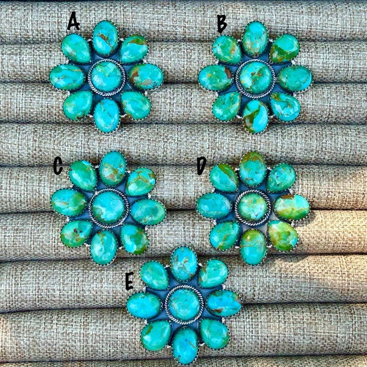 Kingman Turquoise Statement ring - Adjustable Sterling Silver -  Turquoise Flower Big Ring - Turquoise Gemstone Ring - Southwestern Style