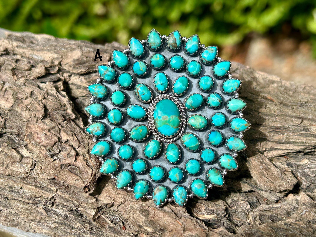 Kingman Turquoise Cluster Ring – Adjustable Southwest Jewelry, Sterling Silver Statement Ring