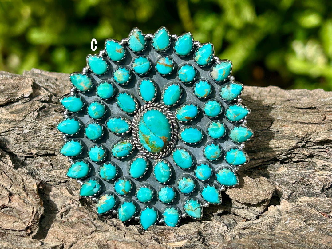 Kingman Turquoise Cluster Ring – Adjustable Southwest Jewelry, Sterling Silver Statement Ring