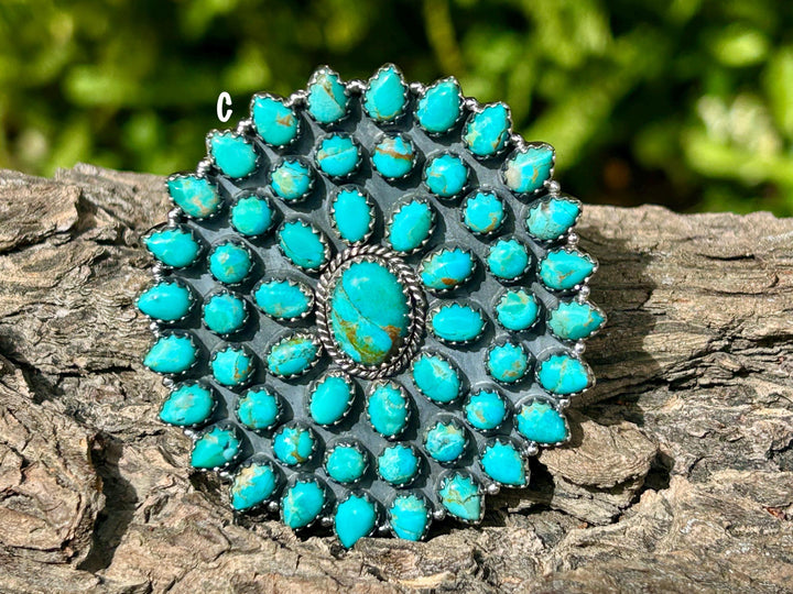 Kingman Turquoise Cluster Ring – Adjustable Southwest Jewelry, Sterling Silver Statement Ring