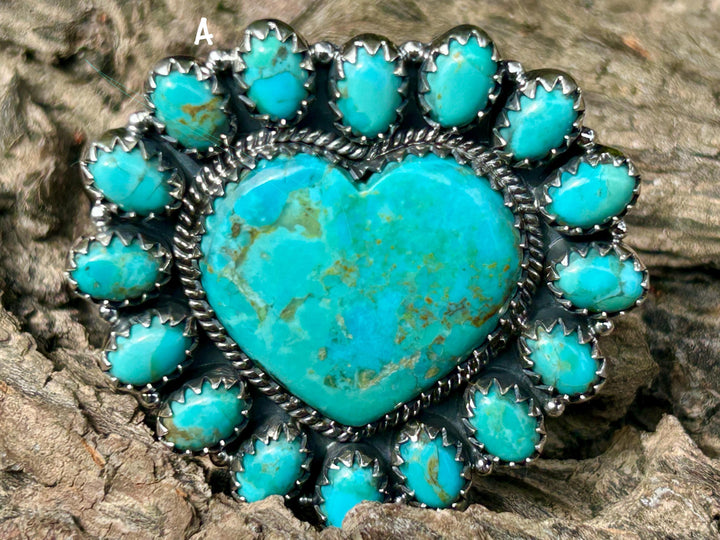 Kingman Turquoise Cluster Ring - Sterling Silver, Turquoise Heart Statement Ring