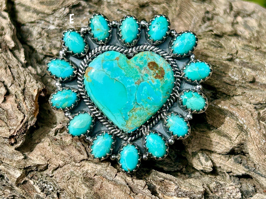 Kingman Turquoise Cluster Ring - Sterling Silver, Turquoise Heart Statement Ring
