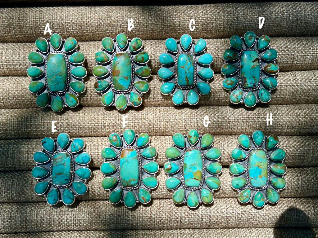 Kingman Turquoise Ring - Sterling Silver - Turquoise Squash Blossom Ring - Adjustable
