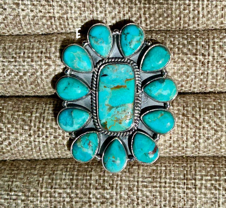 Kingman Turquoise Ring - Sterling Silver - Turquoise Squash Blossom Ring - Adjustable