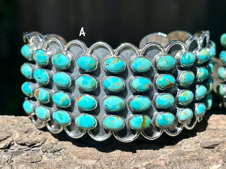 Kingman Turquoise Cluster Cuff - Handcrafted Sterling Silver Adjustable Bracelet
