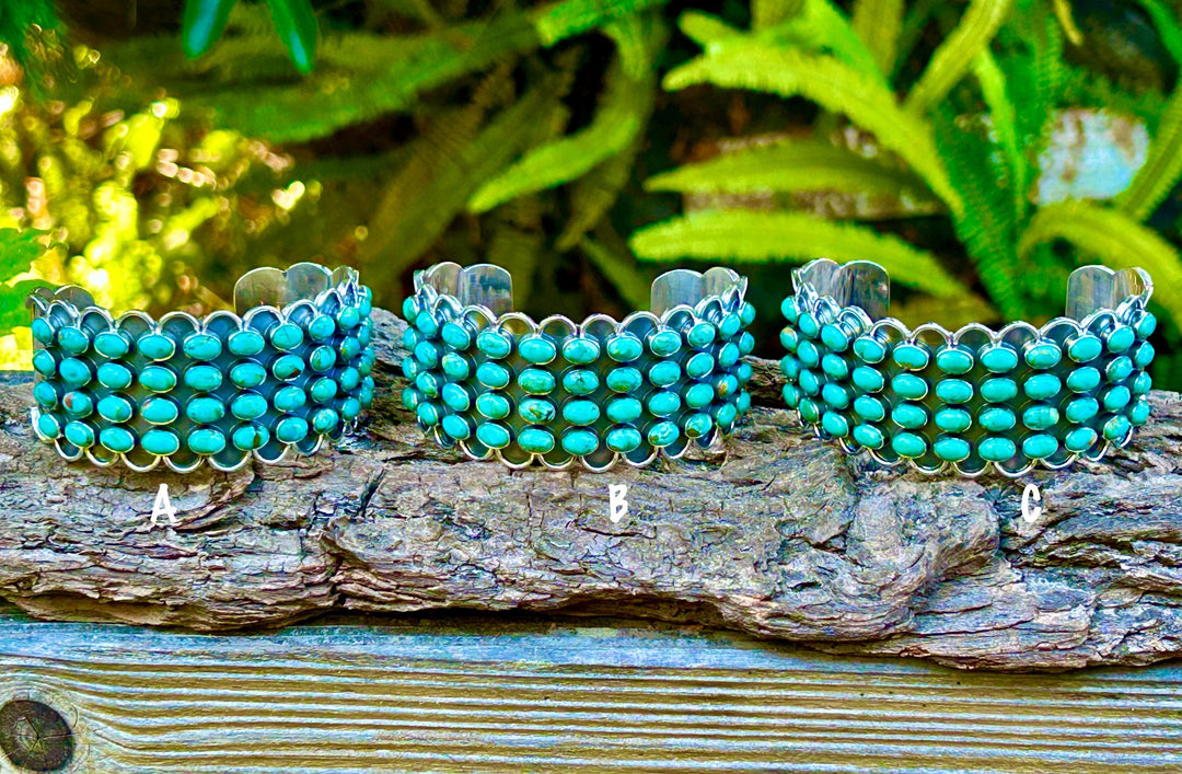 Kingman Turquoise Cluster Cuff - Handcrafted Sterling Silver Adjustable Bracelet