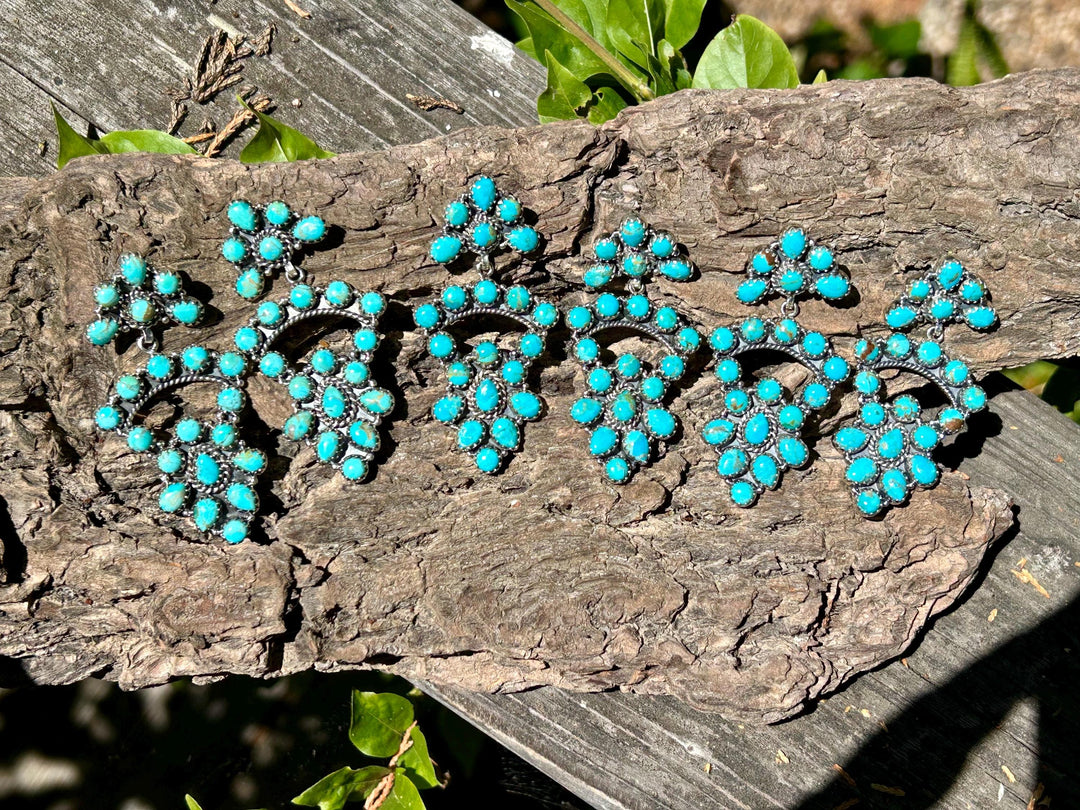 Genuine Kingman Turquoise Earrings -  Sterling Silver -  Southwestern Statement Earrings