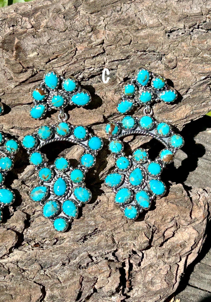 Genuine Kingman Turquoise Earrings -  Sterling Silver -  Southwestern Statement Earrings