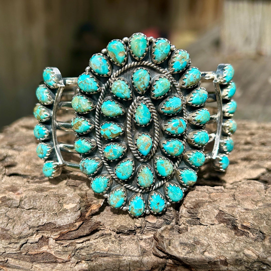 Kingman Turquoise Cuff Bracelet – Sterling Silver, Adjustable, Southwest Statement Jewelry