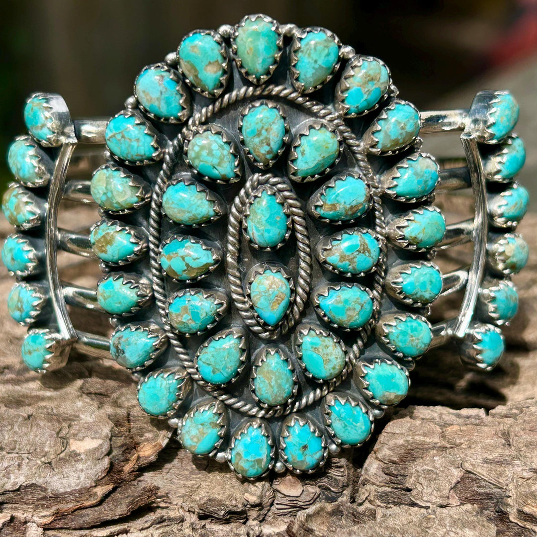 Kingman Turquoise Cuff Bracelet – Sterling Silver, Adjustable, Southwest Statement Jewelry
