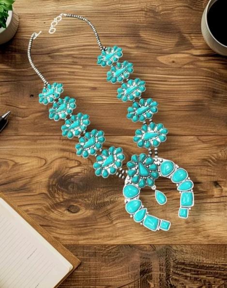 Squash Blossom Necklace: Turquoise Magnesite, Southwestern Style
