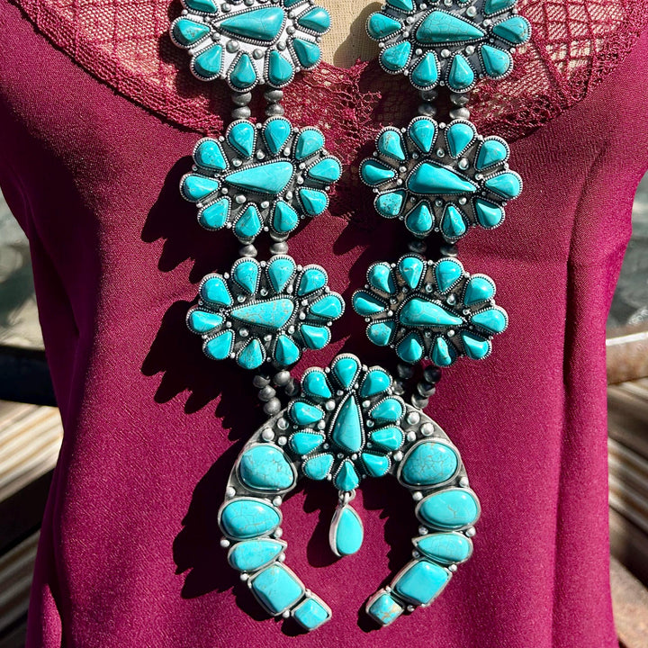 Squash Blossom Necklace: Turquoise Magnesite, Southwestern Style