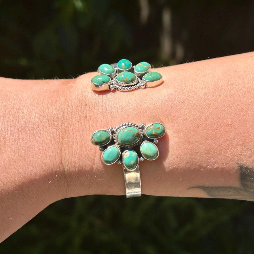 Kingman Turquoise and Sterling Silver Cuff Bracelet - Southwestern Style