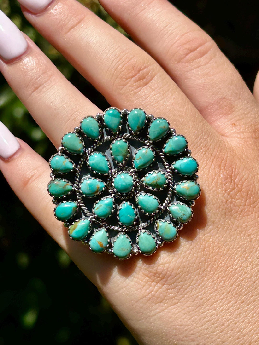 Kingman Turquoise Cluster Ring - Sterling Silver - Statement Big Ring, Southwestern Style