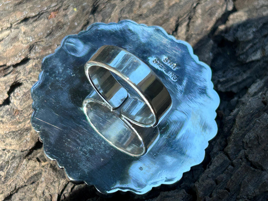 Kingman Turquoise Cluster Ring - Sterling Silver - Statement Big Ring, Southwestern Style