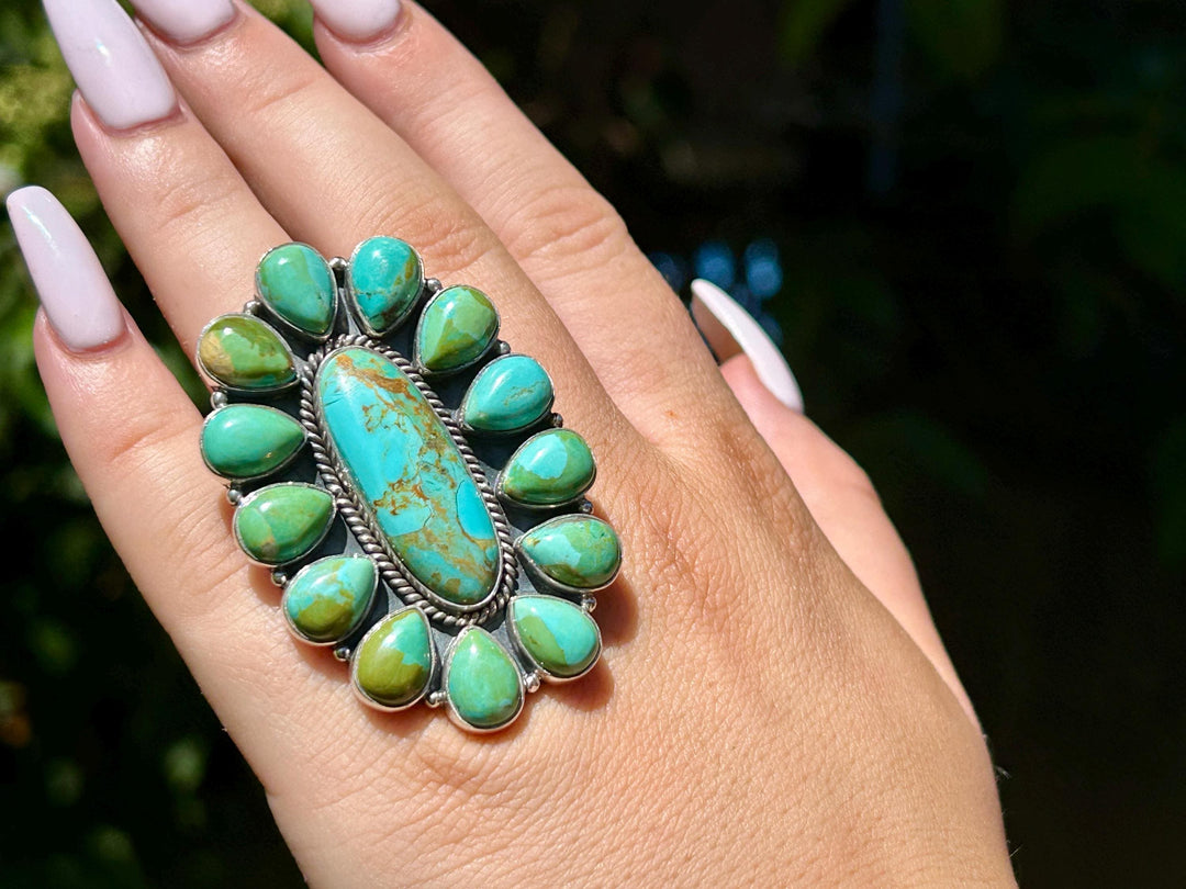Sonoran Gold Turquoise Statement ring - Adjustable Sterling Silver - Southwestern Style