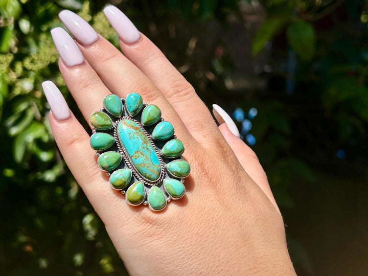 Sonoran Gold Turquoise Statement ring - Adjustable Sterling Silver - Southwestern Style