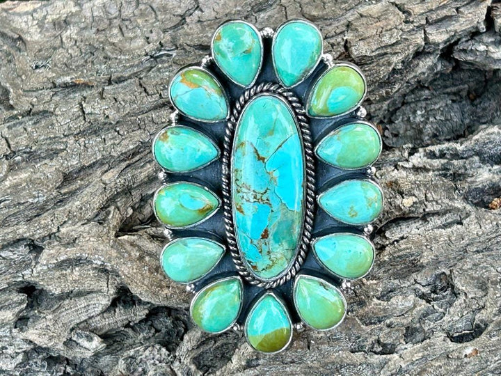 Sonoran Gold Turquoise Statement ring - Adjustable Sterling Silver - Southwestern Style
