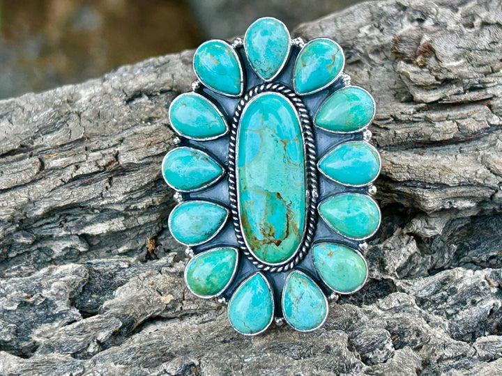 Sonoran Gold Turquoise Statement ring - Adjustable Sterling Silver - Southwestern Style