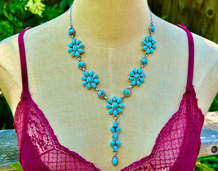 Natural Turquoise Necklace, 925 Sterling Silver Cluster Necklace, Turquoise Jewelry, Unique Necklace, Anniversary Gift, Handmade Necklace