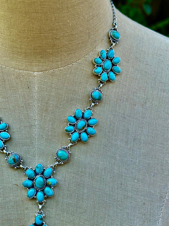 Natural Turquoise Necklace, 925 Sterling Silver Cluster Necklace, Turquoise Jewelry, Unique Necklace, Anniversary Gift, Handmade Necklace