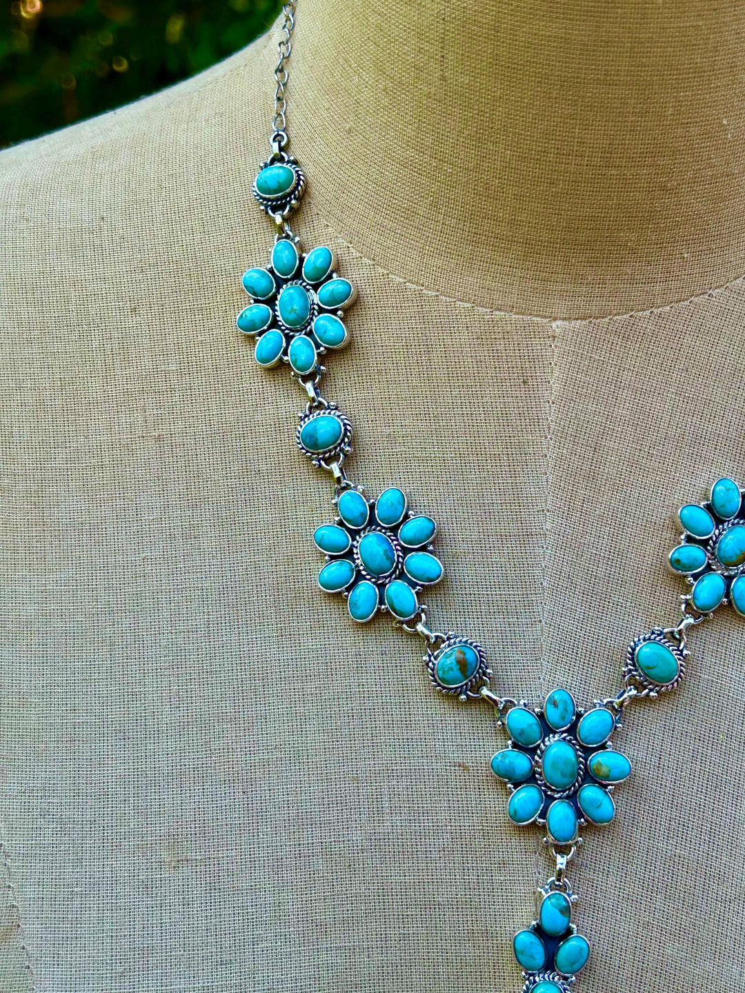 Natural Turquoise Necklace, 925 Sterling Silver Cluster Necklace, Turquoise Jewelry, Unique Necklace, Anniversary Gift, Handmade Necklace