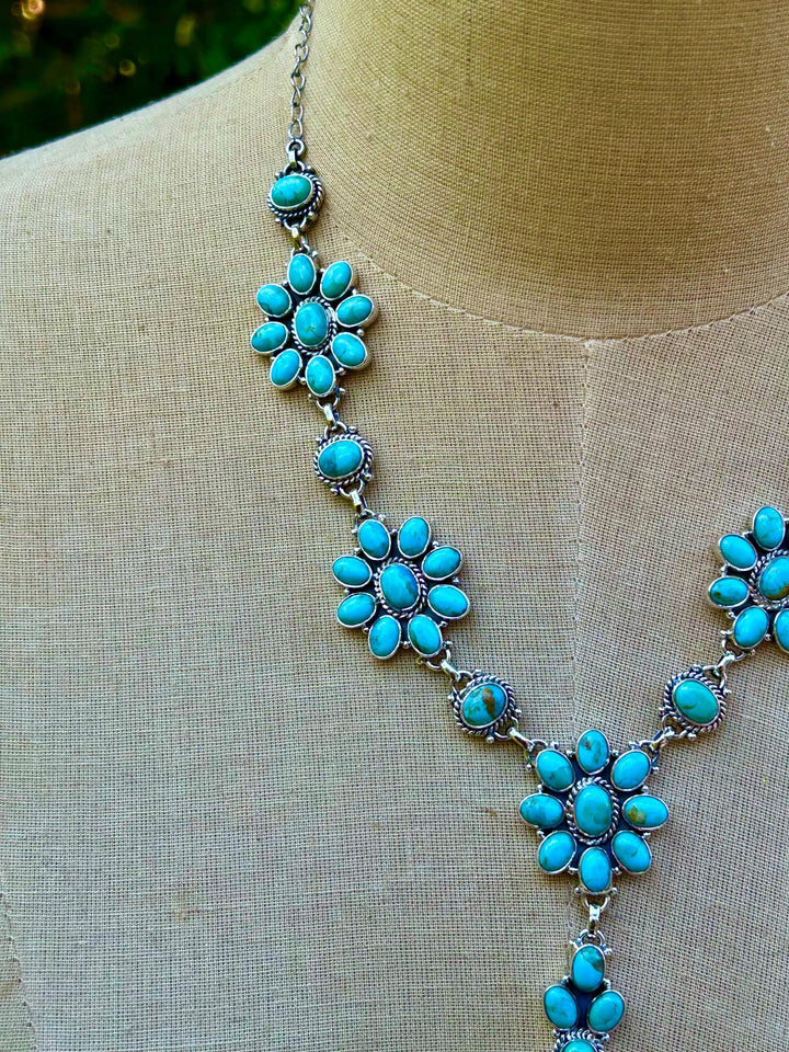 Natural Turquoise Necklace, 925 Sterling Silver Cluster Necklace, Turquoise Jewelry, Unique Necklace, Anniversary Gift, Handmade Necklace