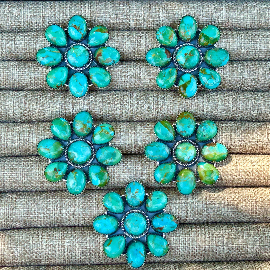 Kingman Turquoise Statement ring - Adjustable Sterling Silver -  Turquoise Flower Big Ring - Turquoise Gemstone Ring - Southwestern Style