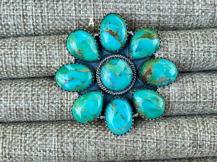 Kingman Turquoise Statement ring - Adjustable Sterling Silver -  Turquoise Flower Big Ring - Turquoise Gemstone Ring - Southwestern Style