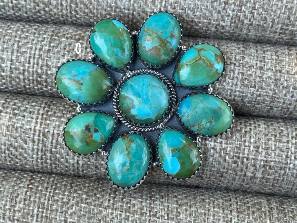 Kingman Turquoise Statement ring - Adjustable Sterling Silver -  Turquoise Flower Big Ring - Turquoise Gemstone Ring - Southwestern Style