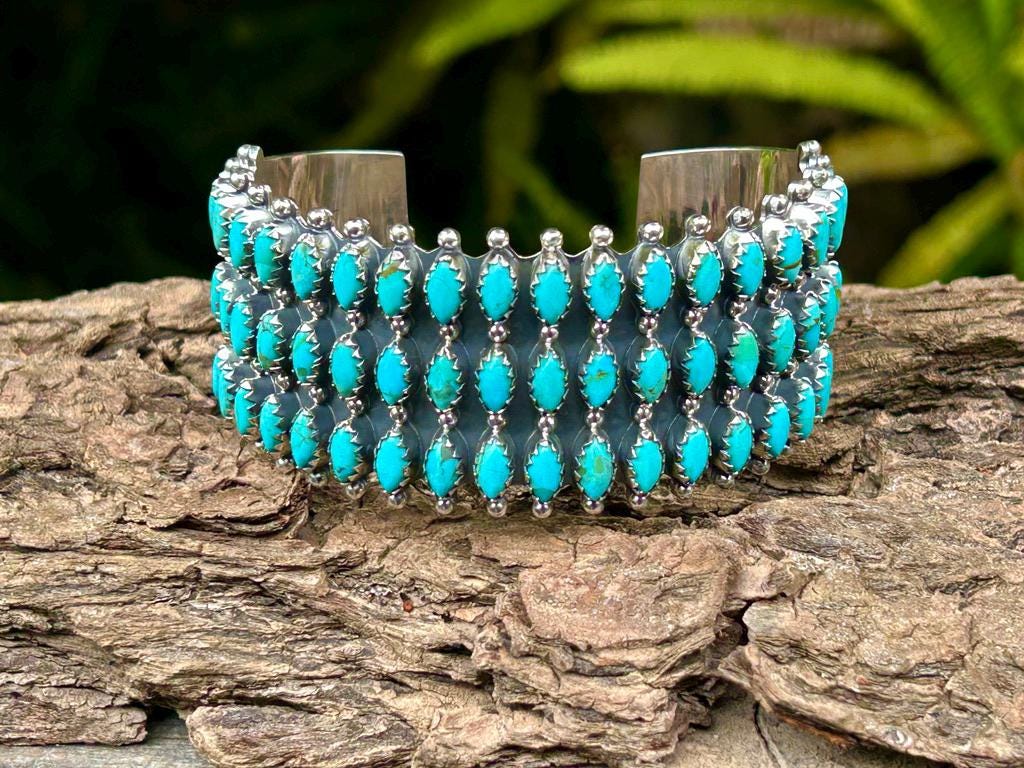 Kingman Turquoise Bracelet – Sterling Silver Turquoise Cuff, Adjustable, Southwest Statement Jewelry