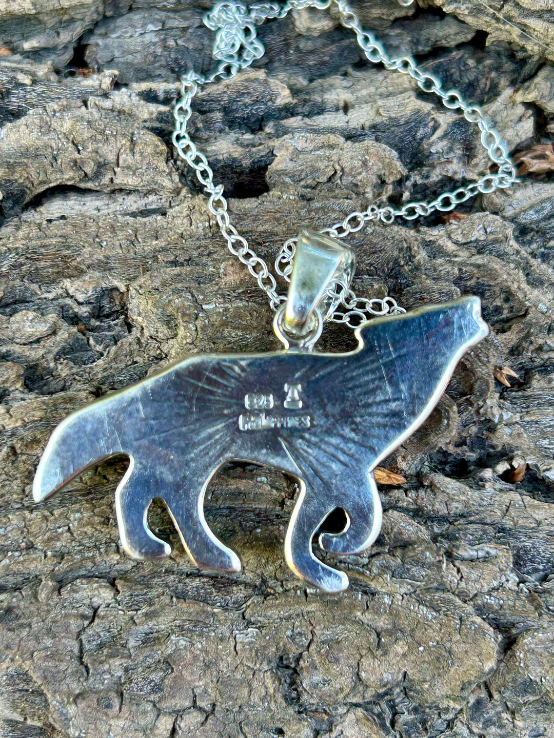 Turquoise Wolf Pendant Necklace, Sterling Silver Chain