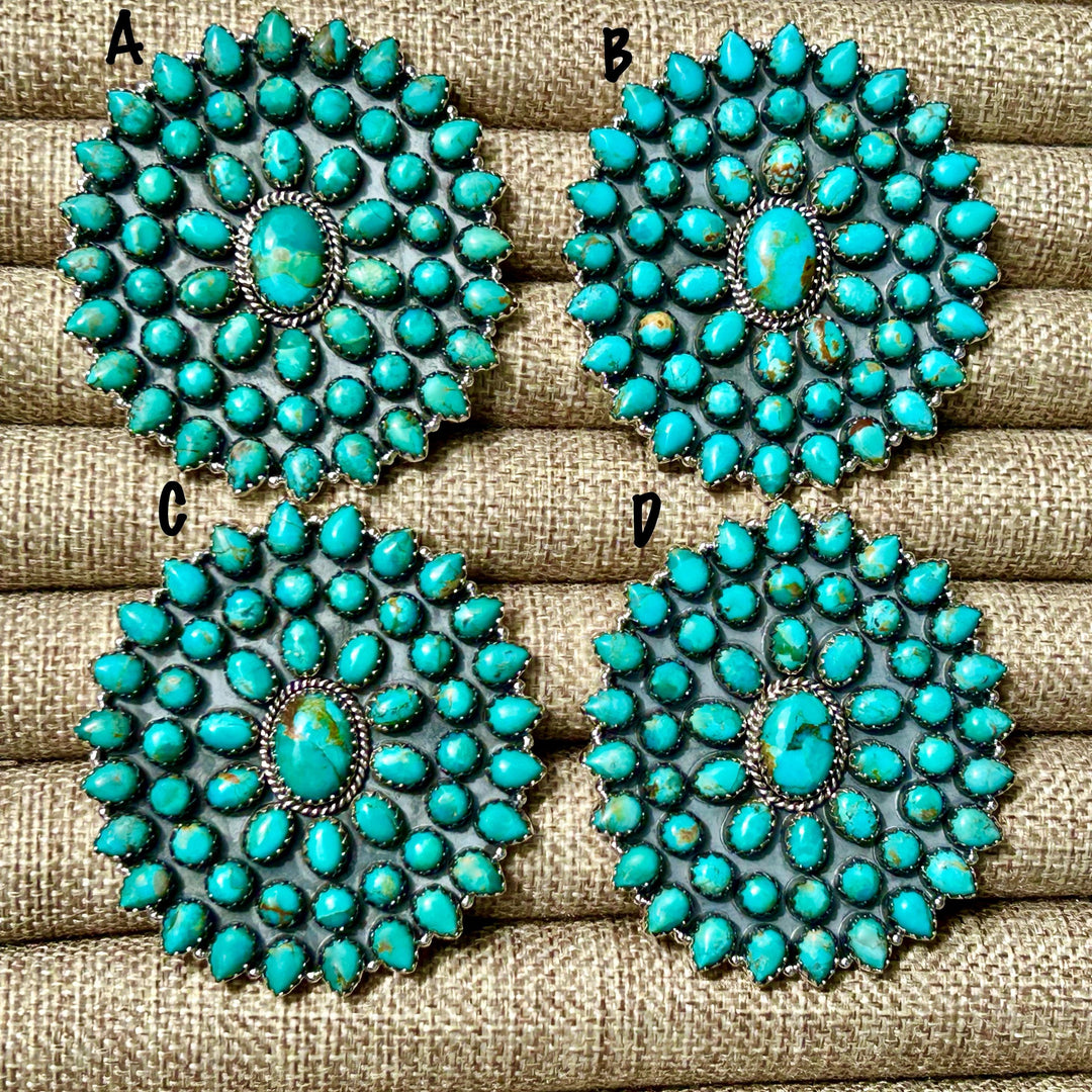 Kingman Turquoise Cluster Ring – Adjustable Southwest Jewelry, Sterling Silver Statement Ring