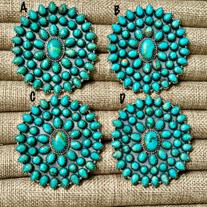 Kingman Turquoise Cluster Ring – Adjustable Southwest Jewelry, Sterling Silver Statement Ring